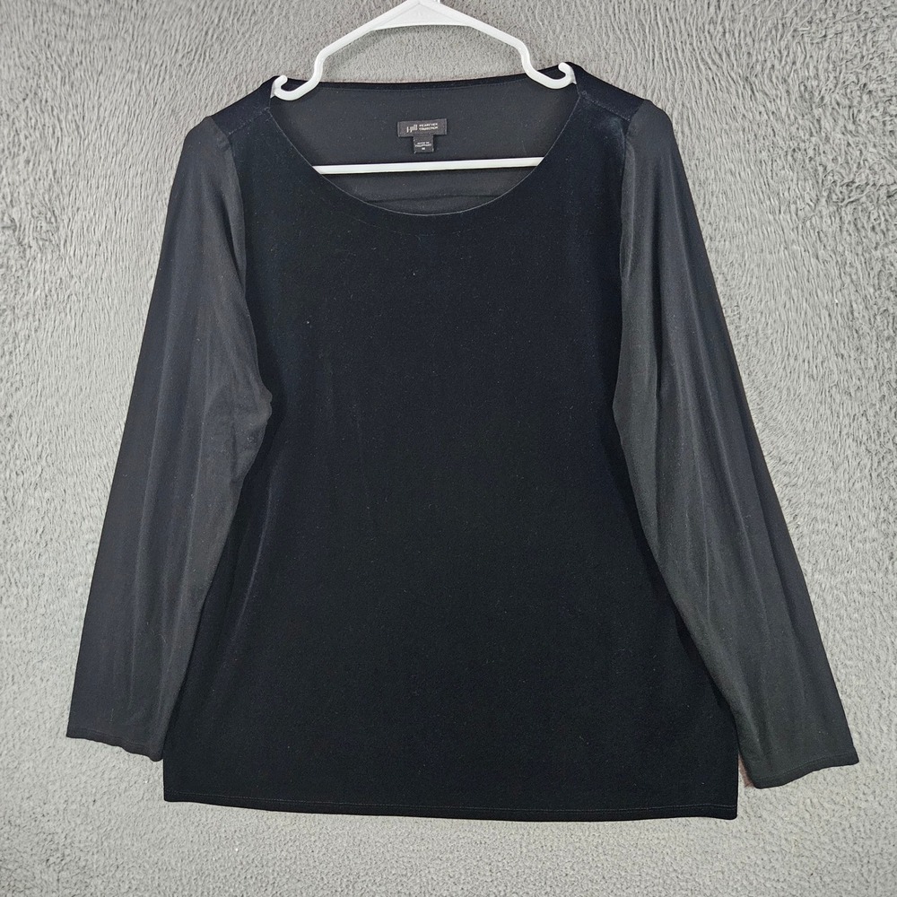 J. Jill Wearever Black Velvet Front Long Sleeve‎ Top Womens Medium Scoop Neck